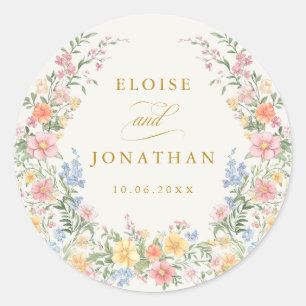 Zachte Pastel Sierlijke Lente Tuin Gouden Bruiloft Ronde Sticker