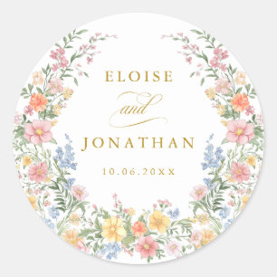 Zachte Pastel Sierlijke Lente Tuin Gouden Bruiloft Ronde Sticker