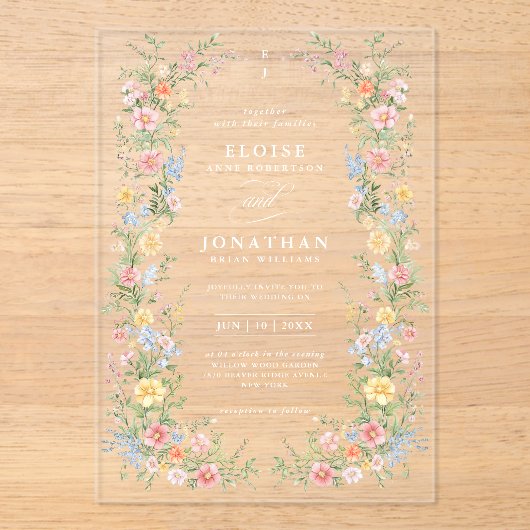 Zachte Pastel  Spring Garden Floral Wedding Acryl Uitnodigingen (Voorkant)