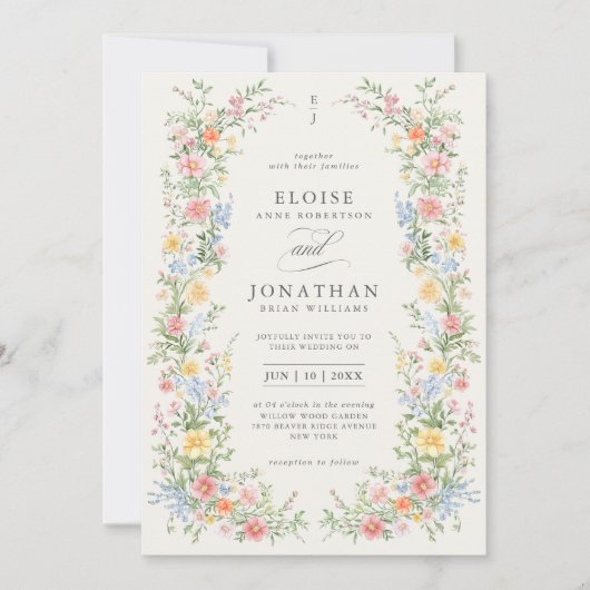 Zachte Pastel Spring Garden Floral Wedding Kaart (Voorkant)