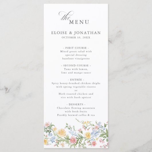 Zachte Pastel  Spring Garden Floral Wedding Menu (Voorkant)