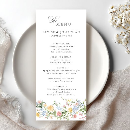 Zachte Pastel  Spring Garden Floral Wedding Menu