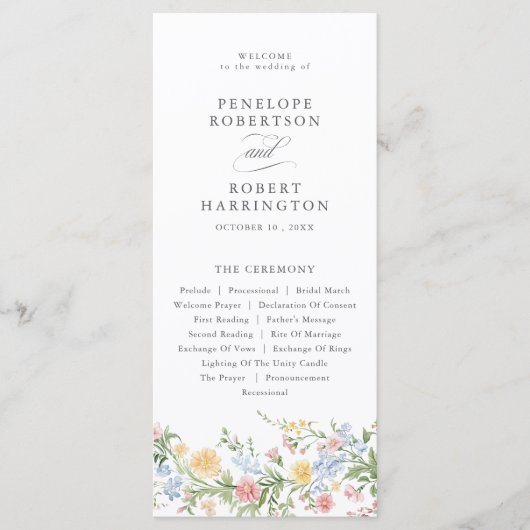 Zachte Pastel Spring Garden Floral Wedding Programmakaart (Voorkant)