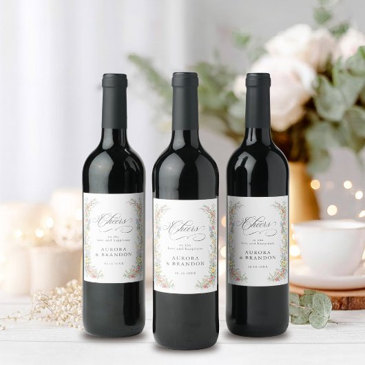 Zachte Pastel  Spring Garden Floral Wedding Wijn Etiket