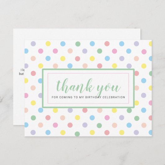 Zachte Pastel Stippen Verjaardagsfeest Dank Je Briefkaart (Voorkant / Achterkant)