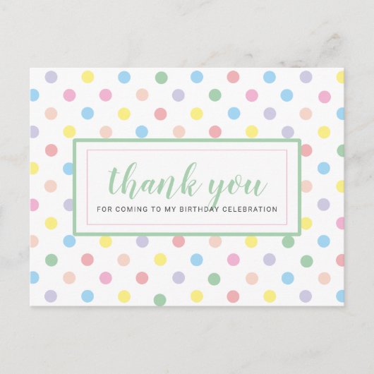 Zachte Pastel Stippen Verjaardagsfeest Dank Je Briefkaart (Voorkant)