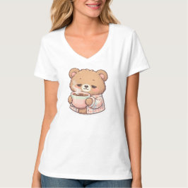 Zachte Pastel Teddybeer Drinkende Koffie Sticker  T-shirt