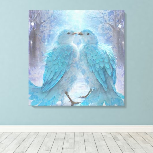 *~* Zachte Pastel Tortelduifjes AP54 Kunst Winter Canvas Afdruk (Insitu (Houten vloer))