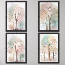Zachte Pastel Tree & Bird Nursery Wall Art Set