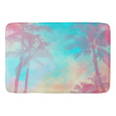 Zachte Pastel Tropische Palmbomen Teal Roze Kust Badmat (Voorkant)