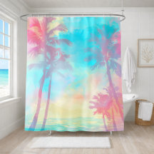Zachte Pastel Tropische Palmbomen Turquoise Roze K