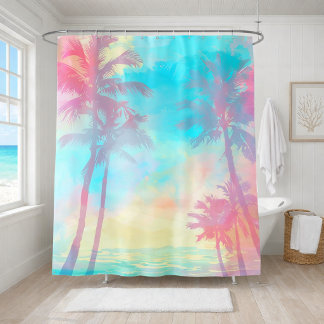 Zachte Pastel Tropische Palmbomen Turquoise Roze K Douchegordijn