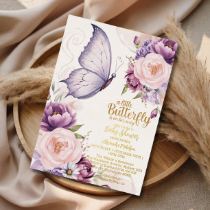 Zachte Pastel Vlinder Baby Shower Folie Uitnodiging