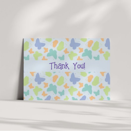 Zachte pastel vlinder fladders gepersonaliseerd bedankkaart