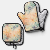 Zachte Pastel Waterverf Abstract Ovenwant & Pannenlap Set (Voorkant / Achterkant)