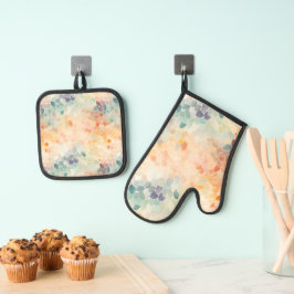 Zachte Pastel Waterverf Abstract Ovenwant & Pannenlap Set