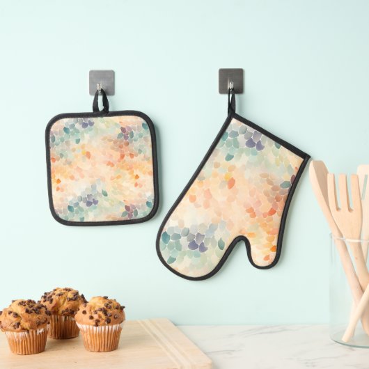Zachte Pastel Waterverf Abstract Ovenwant & Pannenlap Set (Insitu(Ophanging))