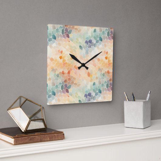 Zachte Pastel Waterverf Abstract Vierkante Klok (Kantoor)
