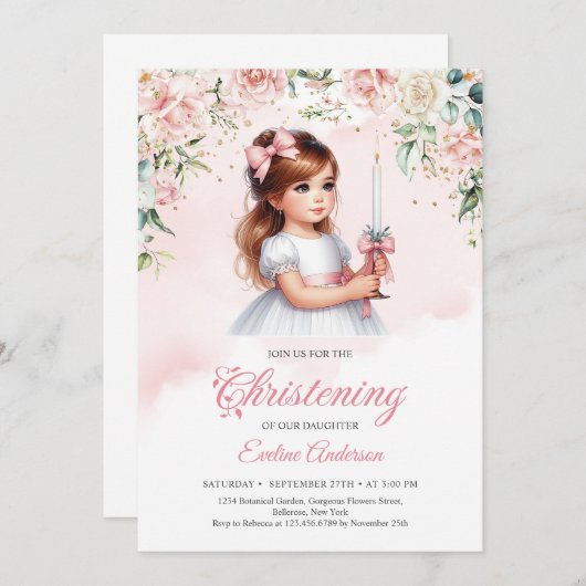 Zachte pastel waterverf blush rozen krans goud kaart (Voorkant / Achterkant)