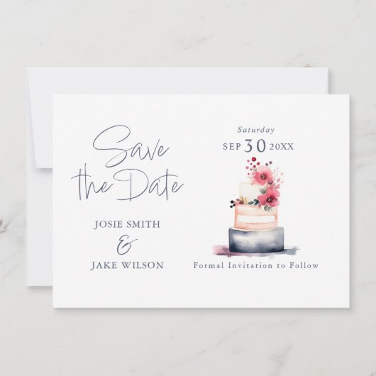 Zachte pastel waterverf bruidstaart opslaan de dat save the date (Voorkant)