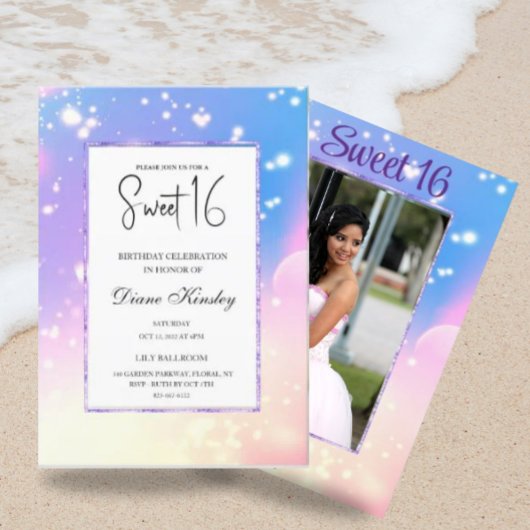 Zachte pastel waterverf foto Sweet 16 Invitation Kaart