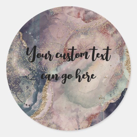 Zachte Pastel Waterverf Hemels Sterrenstelsel Goud Ronde Sticker (Voorkant)