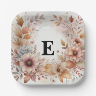 Zachte Pastel Waterverf Herfstbladeren Bloemenkade Papieren Bordje