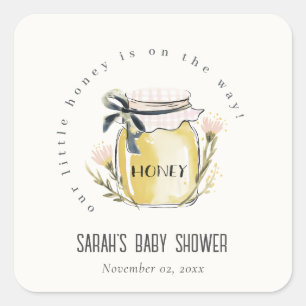 Zachte Pastel Waterverf Honingpot Baby Shower Vierkante Sticker