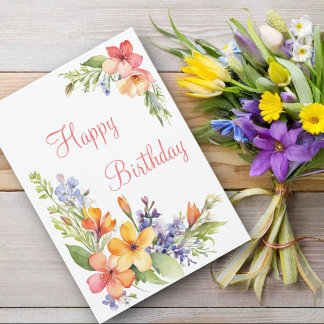 Zachte Pastel Waterverf Lente Bloemen Verjaardag Kaart