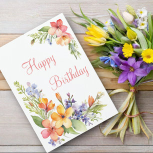 Zachte pastel Waterverf lentebloemen Verjaardag Kaart