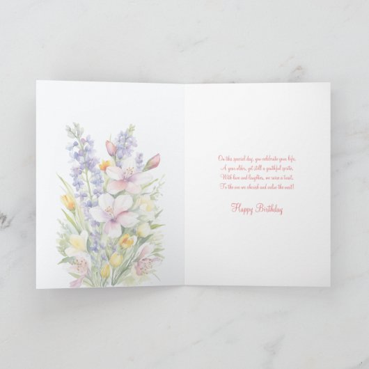 Zachte pastel Waterverf lentebloemen Verjaardag Kaart (Binnen)