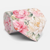 Zachte Pastel Waterverf Pioenbloesems Stropdas (Opgerold)