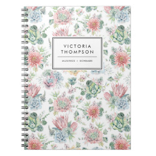 Zachte Pastel Waterverf Succulenten Patroon Notitieboek