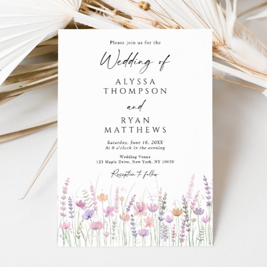 Zachte Pastel Wilde Bloemen Bruiloft Kaart
