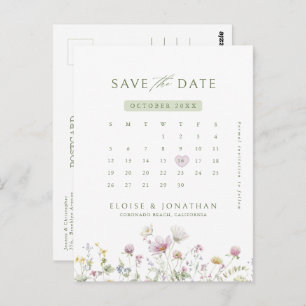Zachte Pastel Wilde Bloemen Kalender  Bewaar de da Briefkaart