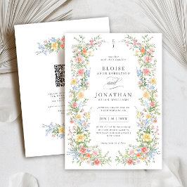 Zachte Pastel Wilde Bloemen Lente QR Code Trouwen Kaart