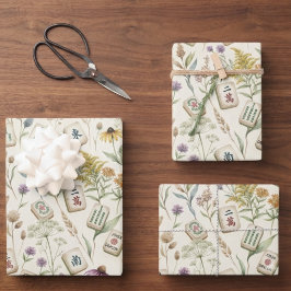 Zachte Pastel Wilde Bloemen Mahjong Tuin Patroon Inpakpapier Vel