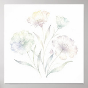 Zachte Pastel Wilde Bloemen Watercolor Elegantie Poster