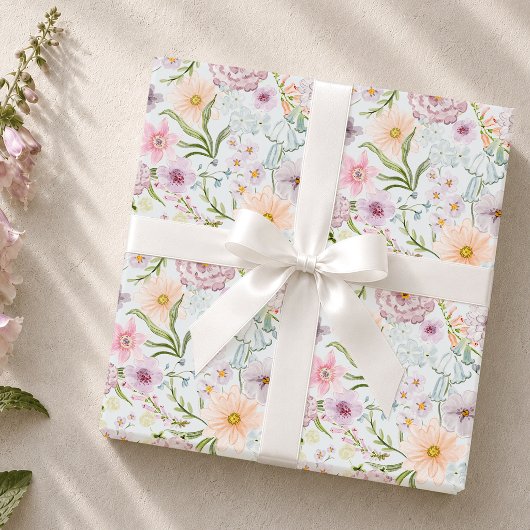 Zachte Pastel Wilde Bloementuin Aquarel Cadeaupapier