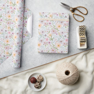 Zachte Pastel Wilde Bloementuin Aquarel Cadeaupapier