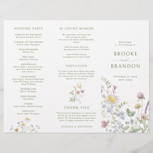 Zachte Pastel Wildflower Botanische Wedding Progra (Voorkant)