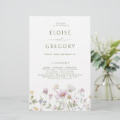 Zachte Pastel Wildflower Botanische Wedding Progra (Staand voorkant)