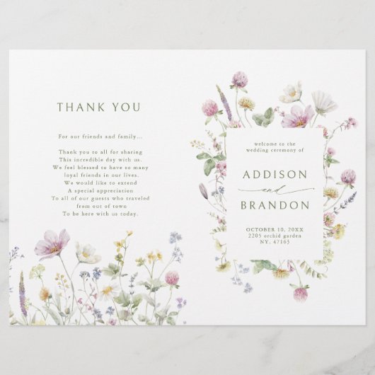 Zachte Pastel Wildflower Botanische Wedding Progra (Voorkant)