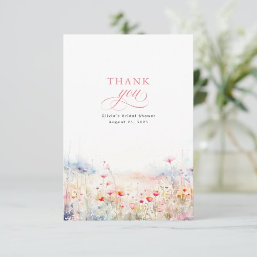 Zachte Pastel Wildflower dank u Bedankkaart (Staand voorkant)