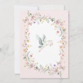 Zachte Pastel Wildflower Stork Baby Meisje Douche Kaart (Achterkant)