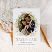 Zachte Pastel Wildflower trouwfoto Save the Date Aankondigingskaart