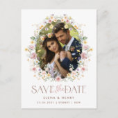 Zachte Pastel Wildflower trouwfoto Save the Date Aankondigingskaart (Voorkant)