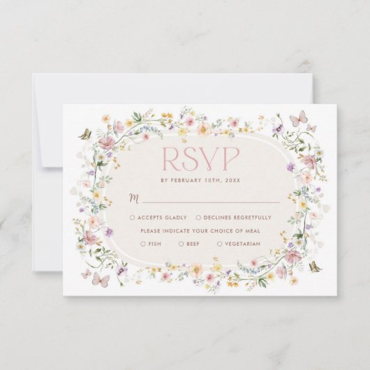Zachte Pastel Wildflower Tuin Bruiloft RSVP-kaart Kaart (Voorkant)