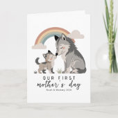 Zachte Pastel Wolf Moeder Pup Eerste Moederdag Reg Kaart (Voorkant)