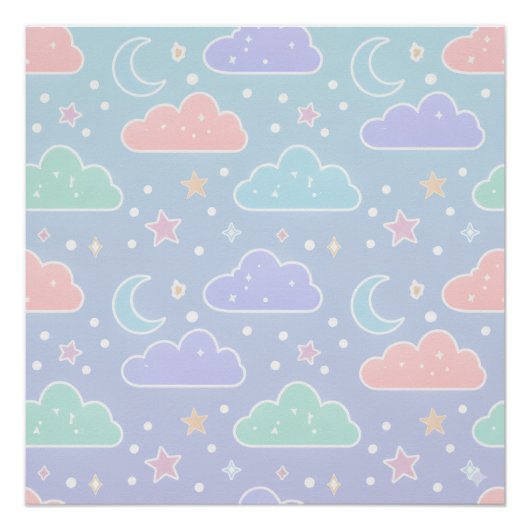 Zachte Pastel Wolken Muur Kunst Poster (Voorkant)